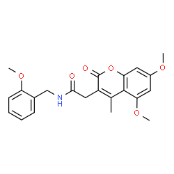 ChemSpider 2D Image | 2-(5,7-Dimethoxy-4-methyl-2-oxo-2H-chromen-3-yl)-N-(2-methoxybenzyl)acetamide | C22H23NO6