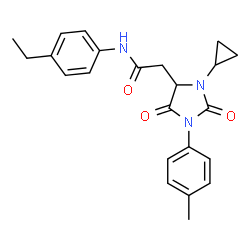 ChemSpider 2D Image | 2-[3-Cyclopropyl-1-(4-methylphenyl)-2,5-dioxo-4-imidazolidinyl]-N-(4-ethylphenyl)acetamide | C23H25N3O3
