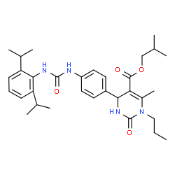 ChemSpider 2D Image | Isobutyl 4-(4-{[(2,6-diisopropylphenyl)carbamoyl]amino}phenyl)-6-methyl-2-oxo-1-propyl-1,2,3,4-tetrahydro-5-pyrimidinecarboxylate | C32H44N4O4
