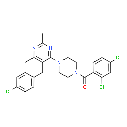 ChemSpider 2D Image | {4-[5-(4-Chlorobenzyl)-2,6-dimethyl-4-pyrimidinyl]-1-piperazinyl}(2,4-dichlorophenyl)methanone | C24H23Cl3N4O