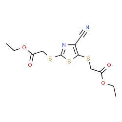 ChemSpider 2D Image | Diethyl 2,2'-[(4-cyano-1,3-thiazole-2,5-diyl)disulfanediyl]diacetate | C12H14N2O4S3