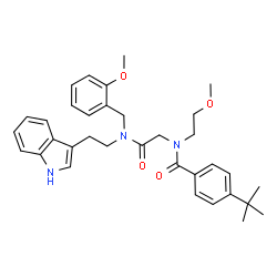 ChemSpider 2D Image | N-(2-{[2-(1H-Indol-3-yl)ethyl](2-methoxybenzyl)amino}-2-oxoethyl)-N-(2-methoxyethyl)-4-(2-methyl-2-propanyl)benzamide | C34H41N3O4