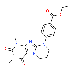 ChemSpider 2D Image | Ethyl 4-(1,3-dimethyl-2,4-dioxo-1,2,3,4,7,8-hexahydropyrimido[2,1-f]purin-9(6H)-yl)benzoate | C19H21N5O4
