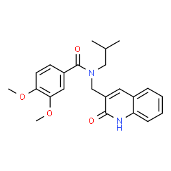 ChemSpider 2D Image | N-Isobutyl-3,4-dimethoxy-N-[(2-oxo-1,2-dihydro-3-quinolinyl)methyl]benzamide | C23H26N2O4