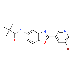 ChemSpider 2D Image | N-[2-(5-Bromo-3-pyridinyl)-1,3-benzoxazol-5-yl]-2,2-dimethylpropanamide | C17H16BrN3O2