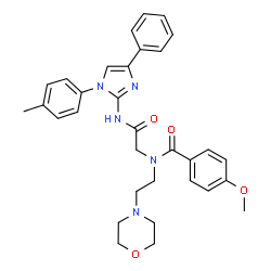 ChemSpider 2D Image | 4-Methoxy-N-(2-{[1-(4-methylphenyl)-4-phenyl-1H-imidazol-2-yl]amino}-2-oxoethyl)-N-[2-(4-morpholinyl)ethyl]benzamide | C32H35N5O4