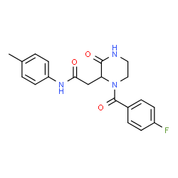 ChemSpider 2D Image | 2-[1-(4-Fluorobenzoyl)-3-oxo-2-piperazinyl]-N-(4-methylphenyl)acetamide | C20H20FN3O3