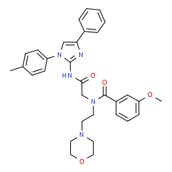 ChemSpider 2D Image | 3-Methoxy-N-(2-{[1-(4-methylphenyl)-4-phenyl-1H-imidazol-2-yl]amino}-2-oxoethyl)-N-[2-(4-morpholinyl)ethyl]benzamide | C32H35N5O4