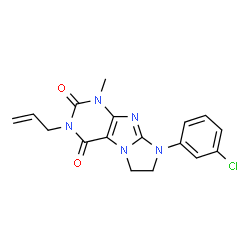 ChemSpider 2D Image | 3-Allyl-8-(3-chlorophenyl)-1-methyl-7,8-dihydro-1H-imidazo[2,1-f]purine-2,4(3H,6H)-dione | C17H16ClN5O2