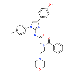 ChemSpider 2D Image | N-(2-{[4-(4-Methoxyphenyl)-1-(4-methylphenyl)-1H-imidazol-2-yl]amino}-2-oxoethyl)-N-[2-(4-morpholinyl)ethyl]benzamide | C32H35N5O4