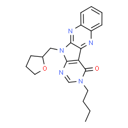 ChemSpider 2D Image | 3-Butyl-11-(tetrahydro-2-furanylmethyl)-3,11-dihydro-4H-pyrimido[5',4':4,5]pyrrolo[2,3-b]quinoxalin-4-one | C21H23N5O2