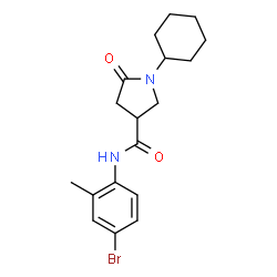ChemSpider 2D Image | N-(4-Bromo-2-methylphenyl)-1-cyclohexyl-5-oxo-3-pyrrolidinecarboxamide | C18H23BrN2O2