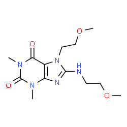 ChemSpider 2D Image | 7-(2-Methoxyethyl)-8-[(2-methoxyethyl)amino]-1,3-dimethyl-3,7-dihydro-1H-purine-2,6-dione | C13H21N5O4