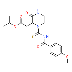 ChemSpider 2D Image | Isopropyl {1-[(4-methoxybenzoyl)carbamothioyl]-3-oxo-2-piperazinyl}acetate | C18H23N3O5S