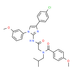 ChemSpider 2D Image | N-(2-{[4-(4-Chlorophenyl)-1-(3-methoxyphenyl)-1H-imidazol-2-yl]amino}-2-oxoethyl)-N-isobutyl-4-methoxybenzamide | C30H31ClN4O4
