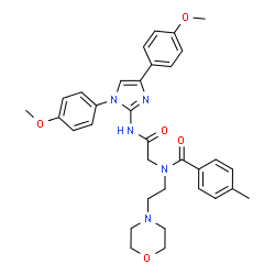 ChemSpider 2D Image | N-(2-{[1,4-Bis(4-methoxyphenyl)-1H-imidazol-2-yl]amino}-2-oxoethyl)-4-methyl-N-[2-(4-morpholinyl)ethyl]benzamide | C33H37N5O5