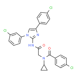 ChemSpider 2D Image | 4-Chloro-N-(2-{[1-(3-chlorophenyl)-4-(4-chlorophenyl)-1H-imidazol-2-yl]amino}-2-oxoethyl)-N-cyclopropylbenzamide | C27H21Cl3N4O2