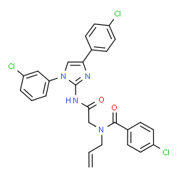 ChemSpider 2D Image | N-Allyl-4-chloro-N-(2-{[1-(3-chlorophenyl)-4-(4-chlorophenyl)-1H-imidazol-2-yl]amino}-2-oxoethyl)benzamide | C27H21Cl3N4O2