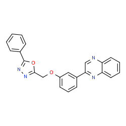 ChemSpider 2D Image | 2-{3-[(5-Phenyl-1,3,4-oxadiazol-2-yl)methoxy]phenyl}quinoxaline | C23H16N4O2