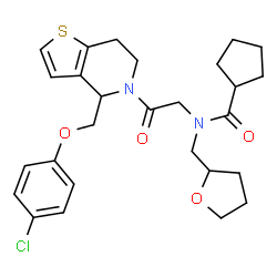 ChemSpider 2D Image | N-(2-{4-[(4-Chlorophenoxy)methyl]-6,7-dihydrothieno[3,2-c]pyridin-5(4H)-yl}-2-oxoethyl)-N-(tetrahydro-2-furanylmethyl)cyclopentanecarboxamide | C27H33ClN2O4S