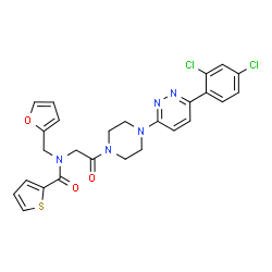 ChemSpider 2D Image | N-(2-{4-[6-(2,4-Dichlorophenyl)-3-pyridazinyl]-1-piperazinyl}-2-oxoethyl)-N-(2-furylmethyl)-2-thiophenecarboxamide | C26H23Cl2N5O3S