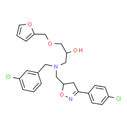 ChemSpider 2D Image | 1-[(3-Chlorobenzyl){[3-(4-chlorophenyl)-4,5-dihydro-1,2-oxazol-5-yl]methyl}amino]-3-(2-furylmethoxy)-2-propanol | C25H26Cl2N2O4