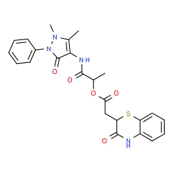 ChemSpider 2D Image | 2-(3-oxo-4H-1,4-benzothiazin-2-yl)acetic acid [1-[(1,5-dimethyl-3-oxo-2-phenyl-4-pyrazolyl)amino]-1-oxopropan-2-yl] ester | C24H24N4O5S