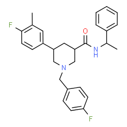 ChemSpider 2D Image | 1-(4-Fluorobenzyl)-5-(4-fluoro-3-methylphenyl)-N-(1-phenylethyl)-3-piperidinecarboxamide | C28H30F2N2O