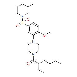 ChemSpider 2D Image | 2-Ethyl-1-(4-{2-methoxy-5-[(3-methyl-1-piperidinyl)sulfonyl]phenyl}-1-piperazinyl)-1-hexanone | C25H41N3O4S