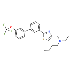 ChemSpider 2D Image | N-Ethyl-N-({2-[3'-(trifluoromethoxy)-3-biphenylyl]-1,3-thiazol-4-yl}methyl)-1-butanamine | C23H25F3N2OS