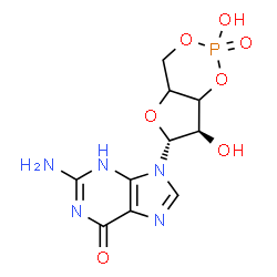 ChemSpider 2D Image | 2-Amino-9-[(6R,7R)-2,7-dihydroxy-2-oxidotetrahydro-4H-furo[3,2-d][1,3,2]dioxaphosphinin-6-yl]-3,9-dihydro-6H-purin-6-one | C10H12N5O7P