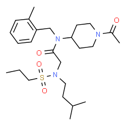 ChemSpider 2D Image | N-(1-Acetyl-4-piperidinyl)-N-(2-methylbenzyl)-N~2~-(3-methylbutyl)-N~2~-(propylsulfonyl)glycinamide | C25H41N3O4S