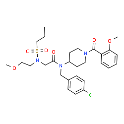 ChemSpider 2D Image | N-(4-Chlorobenzyl)-N-[1-(2-methoxybenzoyl)-4-piperidinyl]-N~2~-(2-methoxyethyl)-N~2~-(propylsulfonyl)glycinamide | C28H38ClN3O6S