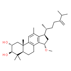 ChemSpider 2D Image | (2alpha,3beta,5alpha,15alpha)-15-Methoxy-4,4,12-trimethyl-24-methylene-18-norcholesta-8,11,13-triene-2,3-diol | C31H48O3