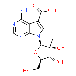 ChemSpider 2D Image | 4-Amino-7-(2-C-methyl-beta-D-ribofuranosyl)-7H-pyrrolo[2,3-d]pyrimidine-5-carboxylic acid | C13H16N4O6