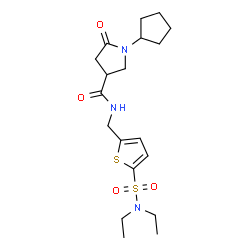 ChemSpider 2D Image | 1-Cyclopentyl-N-{[5-(diethylsulfamoyl)-2-thienyl]methyl}-5-oxo-3-pyrrolidinecarboxamide | C19H29N3O4S2