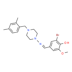 ChemSpider 2D Image | 2-Bromo-4-({[4-(2,4-dimethylbenzyl)-1-piperazinyl]imino}methyl)-6-methoxyphenol | C21H26BrN3O2