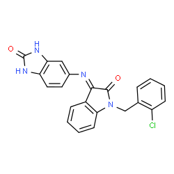 ChemSpider 2D Image | 5-{(E)-[1-(2-Chlorobenzyl)-2-oxo-1,2-dihydro-3H-indol-3-ylidene]amino}-1,3-dihydro-2H-benzimidazol-2-one | C22H15ClN4O2