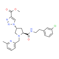 ChemSpider 2D Image | Methyl 1-{(3R,5S)-5-{[2-(3-chlorophenyl)ethyl]carbamoyl}-1-[(6-methyl-2-pyridinyl)methyl]-3-pyrrolidinyl}-1H-1,2,3-triazole-4-carboxylate | C24H27ClN6O3
