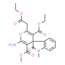 ChemSpider 2D Image | 5'-Ethyl 3'-methyl (3S)-2'-amino-6'-(2-ethoxy-2-oxoethyl)-1-methyl-2-oxo-1,2-dihydrospiro[indole-3,4'-pyran]-3',5'-dicarboxylate | C22H24N2O8