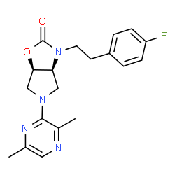ChemSpider 2D Image | (3aS,6aR)-5-(3,6-Dimethyl-2-pyrazinyl)-3-[2-(4-fluorophenyl)ethyl]hexahydro-2H-pyrrolo[3,4-d][1,3]oxazol-2-one | C19H21FN4O2