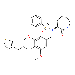 ChemSpider 2D Image | N-{3,5-Dimethoxy-4-[2-(3-thienyl)ethoxy]benzyl}-N-[(3S)-2-oxo-3-azepanyl]benzenesulfonamide | C27H32N2O6S2