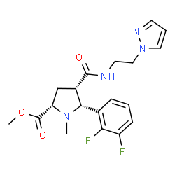 ChemSpider 2D Image | Methyl (4S,5R)-5-(2,3-difluorophenyl)-1-methyl-4-{[2-(1H-pyrazol-1-yl)ethyl]carbamoyl}-L-prolinate | C19H22F2N4O3