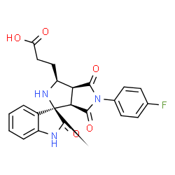 ChemSpider 2D Image | 3-[(3R,3'S,3a'S,6a'R)-5'-(4-Fluorophenyl)-2,4',6'-trioxo-1,2,3',3a',4',5',6',6a'-octahydro-2'H-spiro[indole-3,1'-pyrrolo[3,4-c]pyrrol]-3'-yl]propanoic acid | C22H18FN3O5