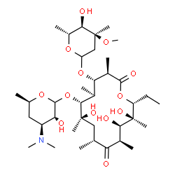 ChemSpider 2D Image | (3R,4S,5S,6R,9R,11R,12R,14R)-6-{[(3R,4S,6R)-4-(Dimethylamino)-3-hydroxy-6-methyltetrahydro-2H-pyran-2-yl]oxy}-14-ethyl-7,12,13-trihydroxy-4-{[(4S,5R,6R)-5-hydroxy-4-methoxy-4,6-dimethyltetrahydro-2H-p
yran-2-yl]oxy}-3,5,7,9,11,13-hexamethyloxacyclotetradecane-2,10-dione | C37H67NO13
