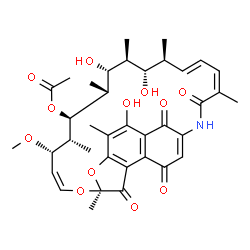 ChemSpider 2D Image | (7S,9Z,11S,12R,13S,14R,15R,16S,17S,18S,19E,21Z)-2,15,17-Trihydroxy-11-methoxy-3,7,12,14,16,18,22-heptamethyl-6,23,27,29-tetraoxo-8,30-dioxa-24-azatetracyclo[23.3.1.1~4,7~.0~5,28~]triaconta-1(28),2,4,9
,19,21,25-heptaen-13-yl acetate | C37H45NO12