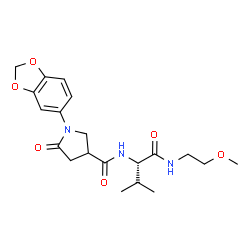 ChemSpider 2D Image | N~2~-{[1-(1,3-Benzodioxol-5-yl)-5-oxo-3-pyrrolidinyl]carbonyl}-N-(2-methoxyethyl)-L-valinamide | C20H27N3O6