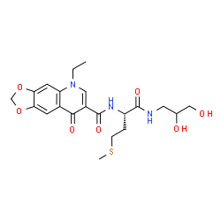ChemSpider 2D Image | N-[(2S)-1-[(2,3-Dihydroxypropyl)amino]-4-(methylsulfanyl)-1-oxo-2-butanyl]-5-ethyl-8-oxo-5,8-dihydro[1,3]dioxolo[4,5-g]quinoline-7-carboxamide | C21H27N3O7S