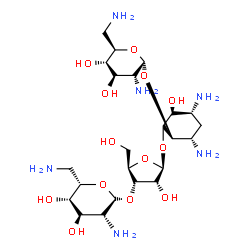 ChemSpider 2D Image | (2S,6S)-4,6-Diamino-2-{[3-O-(2,6-diamino-2,6-dideoxy-alpha-L-threo-hexopyranosyl)-beta-D-ribofuranosyl]oxy}-3-hydroxycyclohexyl 2,6-diamino-2,6-dideoxy-alpha-D-erythro-hexopyranoside | C23H46N6O13