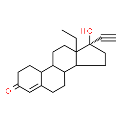 ChemSpider 2D Image | (17R)-13-Ethyl-17-ethynyl-17-hydroxy-1,2,6,7,8,9,10,11,12,13,14,15,16,17-tetradecahydro-3H-cyclopenta[a]phenanthren-3-one | C21H28O2